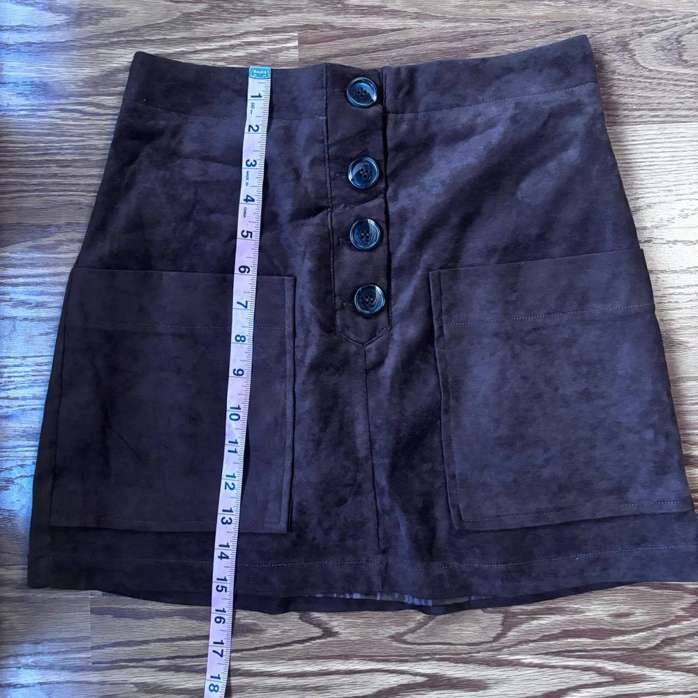 Le Lis Brown Faux Suede Patch Pocket Short Mini Skirt Retro‎ 60s Fall Size Small